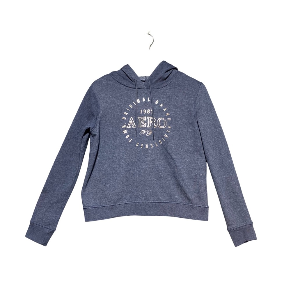 Aeropostale 87 NY Women's Blue Cropped Pullover Hoodie Graphic Print Size Medium